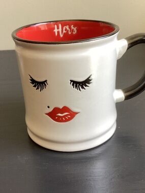 “Hers” Sleeping Eyes and Lips, Red Interior, White Ceramic 16oz Mug
